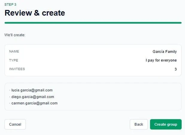 Group creation wizard: Review and create step
